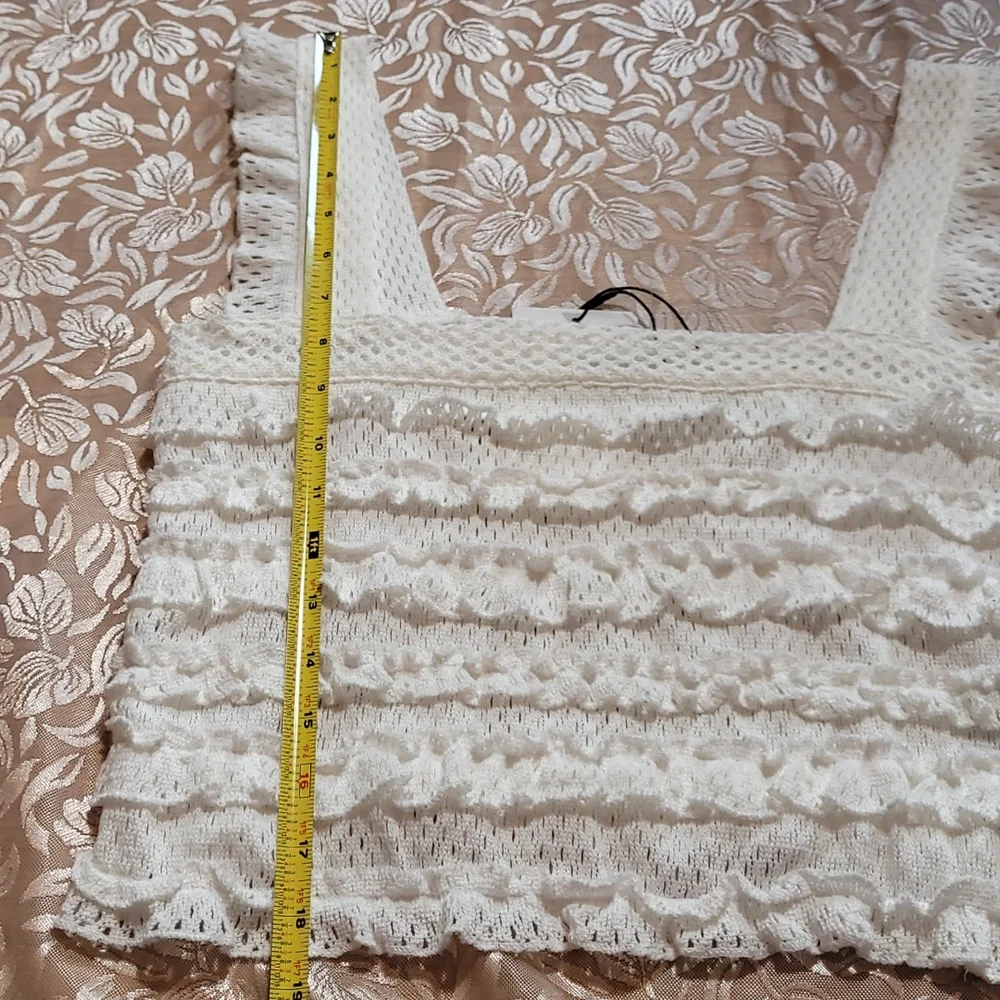 NWT Zara Cotton White Knit Ruffled Crop Top w/ Ruffle Straps Size Large - Picture 14 of 16